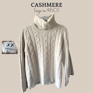 Banjo & Matilda Cream Cashmere Turtleneck Cable-Knit Sweater